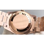 Sunday date display series women's watch, brown dial, rose gold bezel, 36mm, rose gold President-style bracelet.